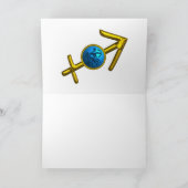 射手座ブルーターコイズ、金ゴールド〔占星術の〕十二宮図誕生日 カード (内部)