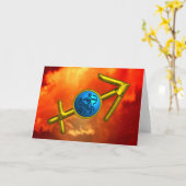 射手座ブルーターコイズ、金ゴールド〔占星術の〕十二宮図誕生日 カード (黄色い花)