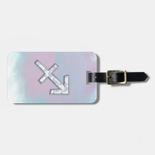 射手座モダン〔占星術の〕十二宮図オンマザーオブパールスタイル ラゲッジタグ (正面横)