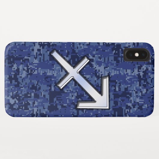 射手座モダン〔占星術の〕十二宮図サインネイビーデジタル迷彩柄 Case-Mate iPhoneケース (裏面(横))