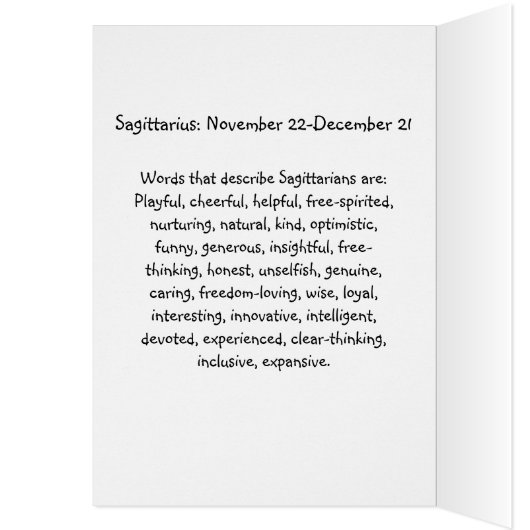 射手座占星術誕生日カード11月22-12月21日 (内側 (左))