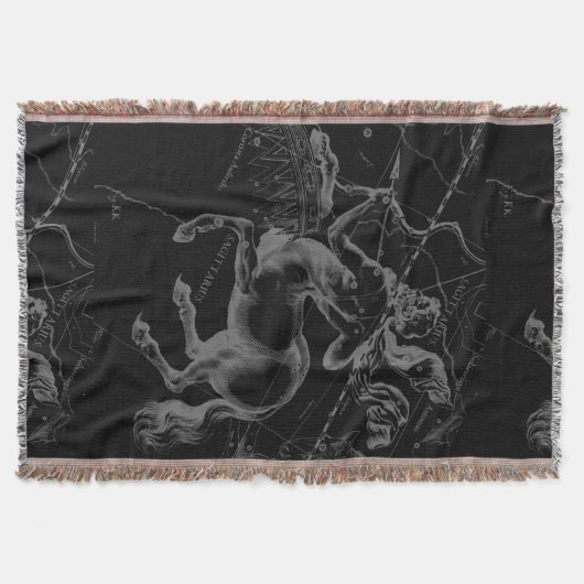射手座星座の地図Hevelius on Black スローブランケット (正面)