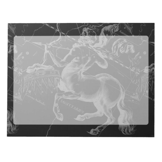 射手座星座ヘベリアスの地図と黒 ノートパッド (正面)