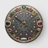 射手座時計、〔占星術の〕十二宮図標識、スティームパンク、宝石 ラウンド壁時計 (正面)