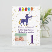 射手座最初の誕生日金ゴールドとバルーン 招待状 (スタンド正面)