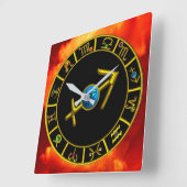 射手座金ゴールドブルー〔占星術の〕十二宮図宝石占星図 スクエア壁時計 (傾斜)