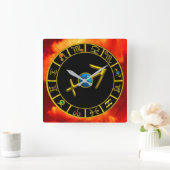 射手座金ゴールドブルー〔占星術の〕十二宮図宝石占星図 スクエア壁時計 (ホーム)