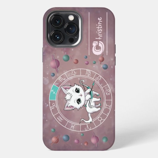 射手座 かわいい 猫 ホイール 惑星 占星術 iPhoneケース (裏面)