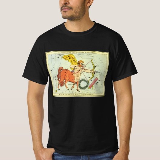 射手座、ウラニアの鏡のビンテージ星座 Tシャツ (正面)