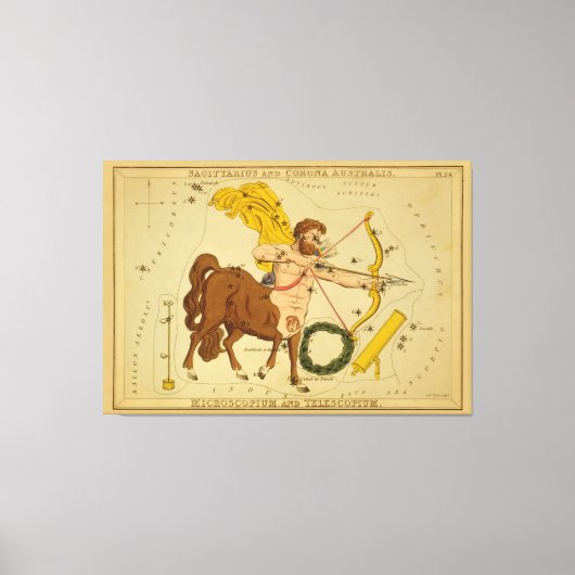 射手座-ヴィンテージイメージの〔占星術の〕十二宮図記号 キャンバスプリント (正面)