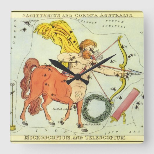 射手座、ヴィンテージコンステレーションウラニア鏡 スクエア壁時計 (正面)