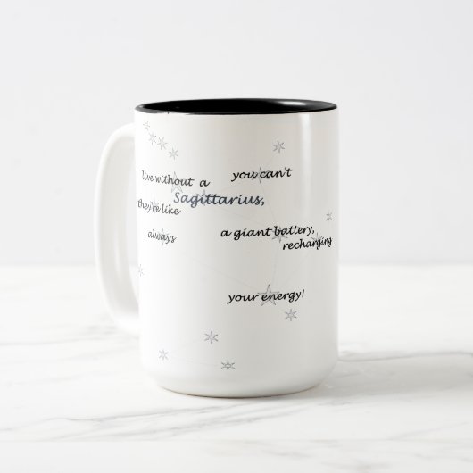射手座〔占星術の〕十二宮図おもしろい文字（日用品またはギフト用） ツートーンマグカップ (正面左)