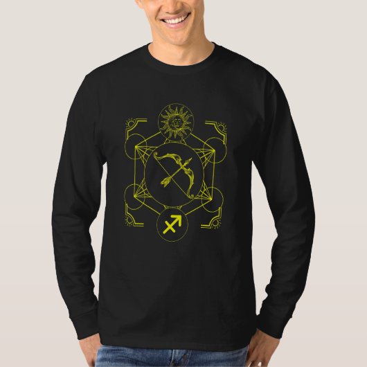 射手座〔占星術の〕十二宮図とサンメタロンキューブ星占い Tシャツ (正面)