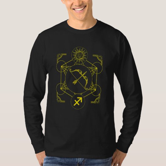 射手座〔占星術の〕十二宮図とサンメタロンキューブ星占い Tシャツ (正面)