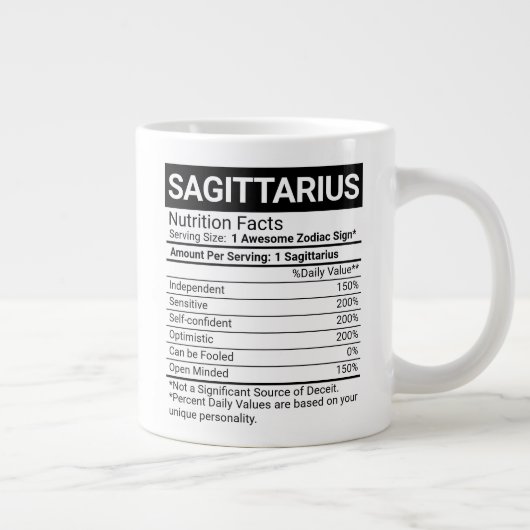 射手座〔占星術の〕十二宮図に栄養事実を示す標識 ジャンボコーヒーマグカップ (右)