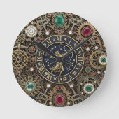射手座〔占星術の〕十二宮図のサイン時計、ステームパンク、宝石 ラウンド壁時計 (正面)