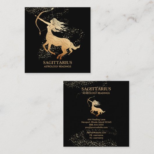 *~*射手座〔占星術の〕十二宮図の占星術の黒の読み上げ スクエア名刺 (正面/裏面)
