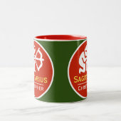 射手座〔占星術の〕十二宮図の星印と所有者名 ツートーンマグカップ (中央)