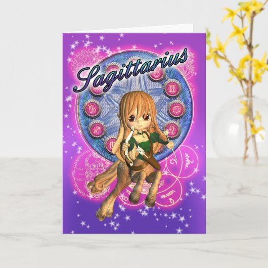 射手座〔占星術の〕十二宮図カードかわいい女性のケンタウロス カード (黄色い花)