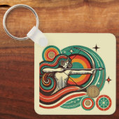 射手座〔占星術の〕十二宮図キーチェーンレトロデザイン キーホルダー (正面)