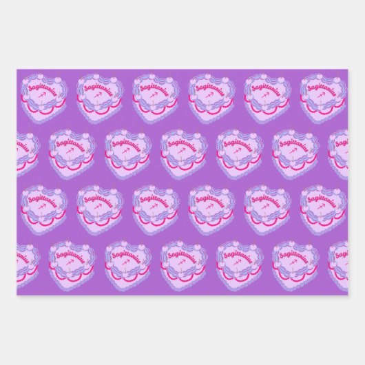 射手座〔占星術の〕十二宮図コケットハートお誕生日ケーキ ラッピングペーパーシート (正面2)