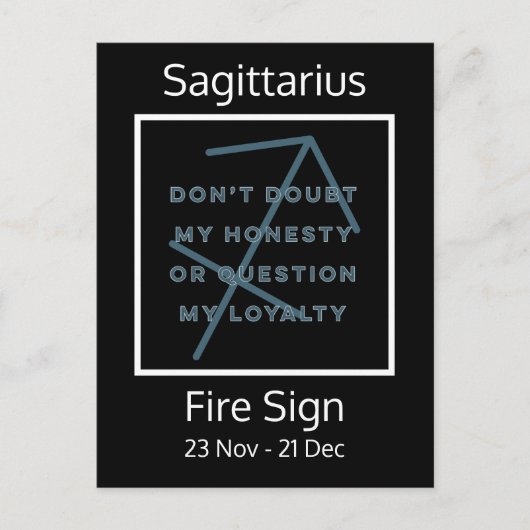 射手座〔占星術の〕十二宮図サインおもしろい引用文イン青と白 ポストカード (正面)