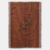 射手座〔占星術の〕十二宮図サインインマホガニーウッドスタイル スローブランケット (正面縦)