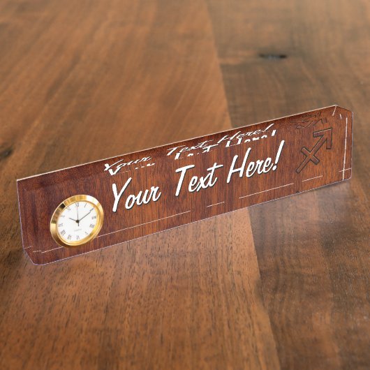 射手座〔占星術の〕十二宮図サインインマホガニーウッドスタイル デスクネームプレート (側面)