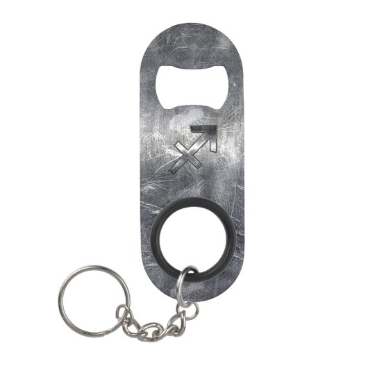 射手座〔占星術の〕十二宮図サインインSilver Steel キーホルダー栓抜き (正面)