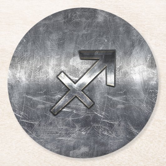 射手座〔占星術の〕十二宮図サインインSilver Steel ラウンドペーパーコースター (正面)