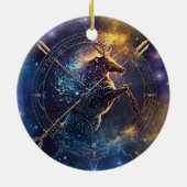 射手座〔占星術の〕十二宮図サインウォーター色デザイン セラミックオーナメント (裏面)