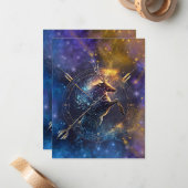 射手座〔占星術の〕十二宮図サインウォーター色デザイン ノートカード (正面/裏面インサイチュ)