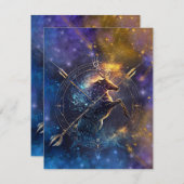 射手座〔占星術の〕十二宮図サインウォーター色デザイン ノートカード (正面/裏面)