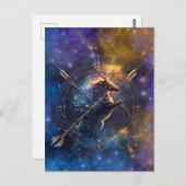 射手座〔占星術の〕十二宮図サインウォーター色デザイン ポストカード (正面/裏面)