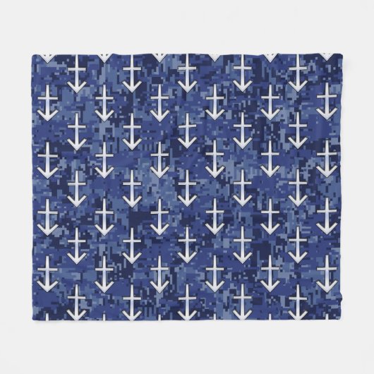 射手座〔占星術の〕十二宮図サインオンネイビーデジタルカモフラージュ フリースブランケット (正面(横))