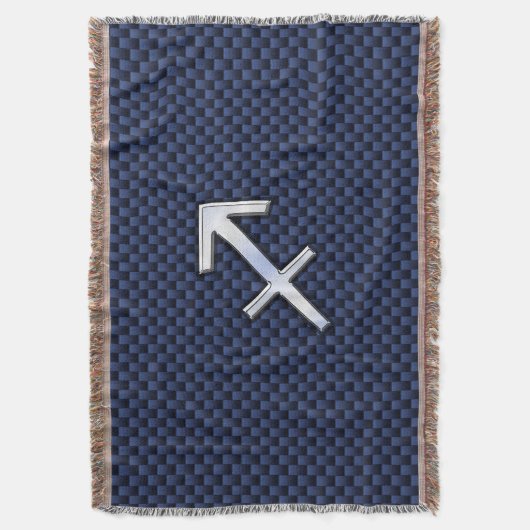 射手座〔占星術の〕十二宮図サインオンブルーカーボンファイバーデコール スローブランケット (正面縦)