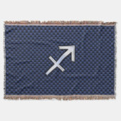 射手座〔占星術の〕十二宮図サインオンブルーカーボンファイバーデコール スローブランケット (正面)