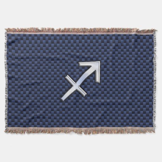 射手座〔占星術の〕十二宮図サインオンブルーカーボンファイバーデコール スローブランケット (正面)