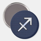 射手座〔占星術の〕十二宮図サインオンブルーカーボンファイバーデコール マグネット (正面/裏面)