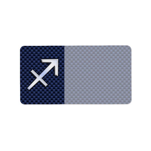 射手座〔占星術の〕十二宮図サインオンブルーカーボンファイバープリント ラベル (正面)