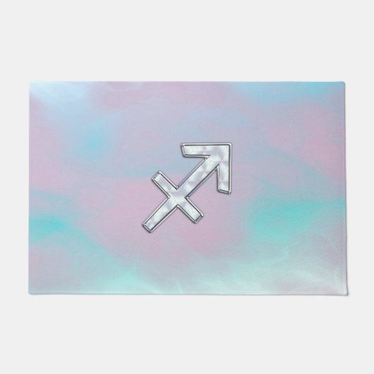 射手座〔占星術の〕十二宮図サインオンマザーオブパールデコール ドアマット (正面)