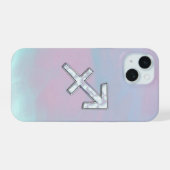 射手座〔占星術の〕十二宮図サインオンマザーオブパールデコール iPhone 15ケース (裏面横)