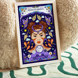 射手座〔占星術の〕十二宮図サインブルーポスター – 冒険好き ポスター