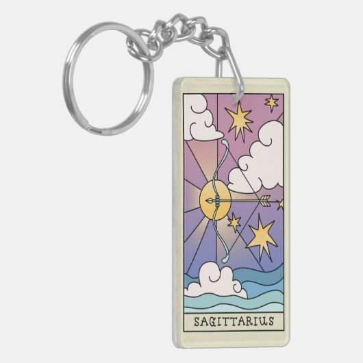 射手座〔占星術の〕十二宮図サイン抽象芸術アートヴィンテージ キーホルダー (正面左)