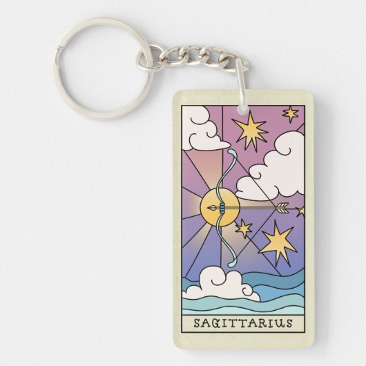 射手座〔占星術の〕十二宮図サイン抽象芸術アートヴィンテージ キーホルダー (正面)