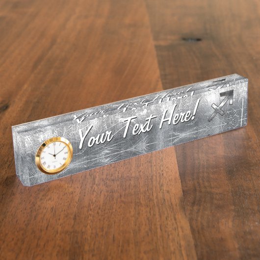 射手座〔占星術の〕十二宮図シルバー動揺してスチールの外観 デスクネームプレート (側面)