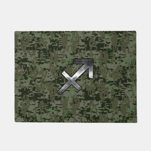 射手座〔占星術の〕十二宮図シンボルのグリーンデジタル迷彩柄 ドアマット (正面)