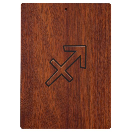 射手座〔占星術の〕十二宮図シンボルオンマホガニーウッドデコール クリップボード (裏面)