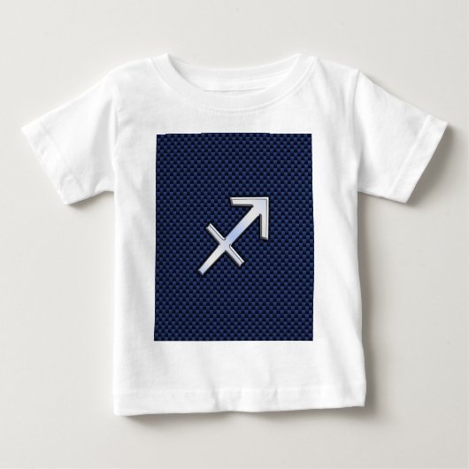 射手座〔占星術の〕十二宮図シンボルブルー炭素繊維プリント ベビーTシャツ (正面)