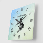 射手座〔占星術の〕十二宮図シンボル青緑の数字 スクエア壁時計 (傾斜)